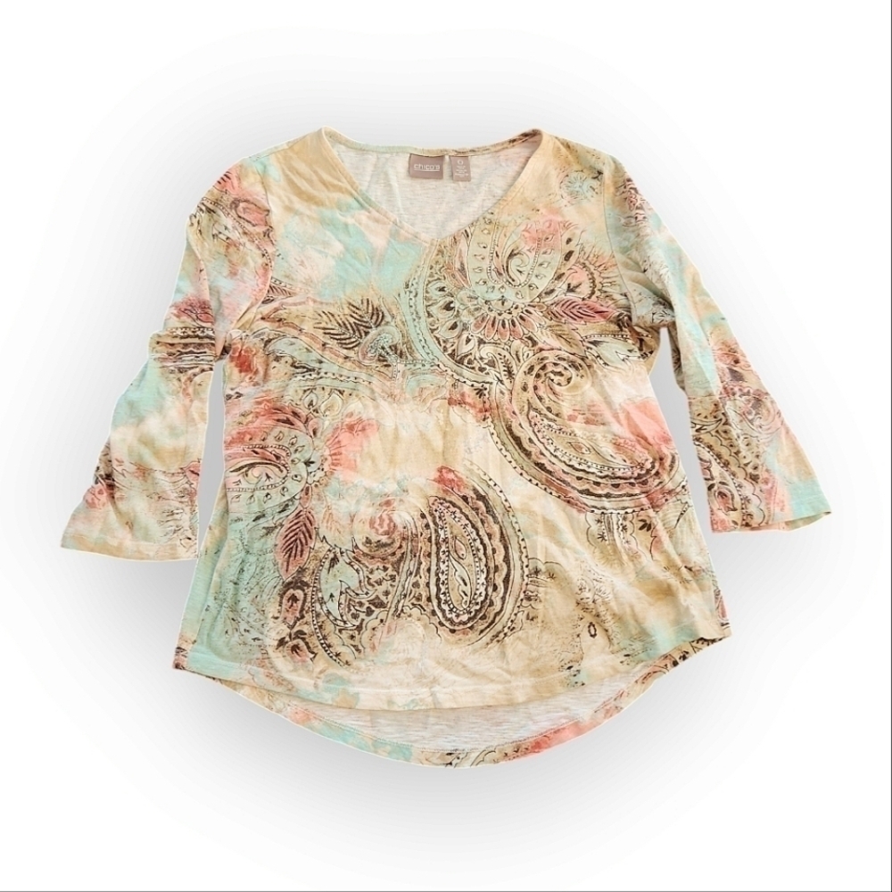 Chicos Paisley 3/4 Sleeve Top